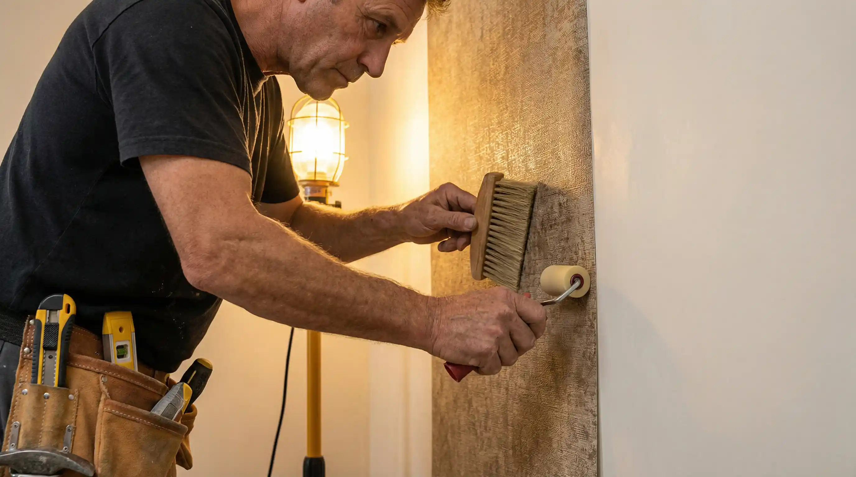 Aspire wallpaper installer carefully aligning wallpaper seams